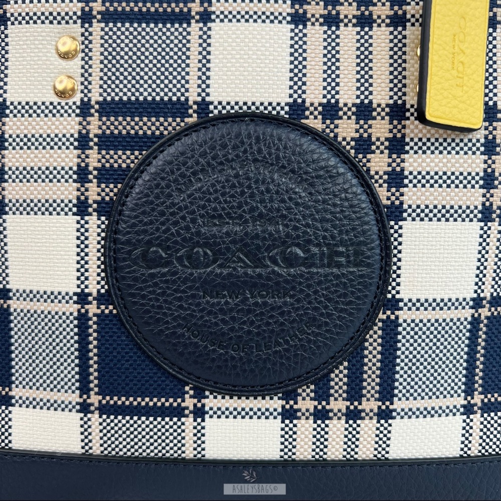 Coach Dempsey Tote 22 With Garden Plaid Print And Coach Patch Crossbody Midnight - Picture 5 of 13